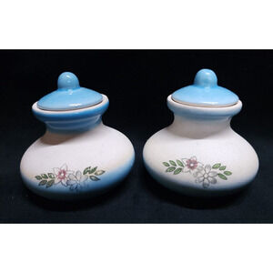 Lot of 2 Kitchen Ceramic Spice Bottle Seasoning jars With Lids Floral Design